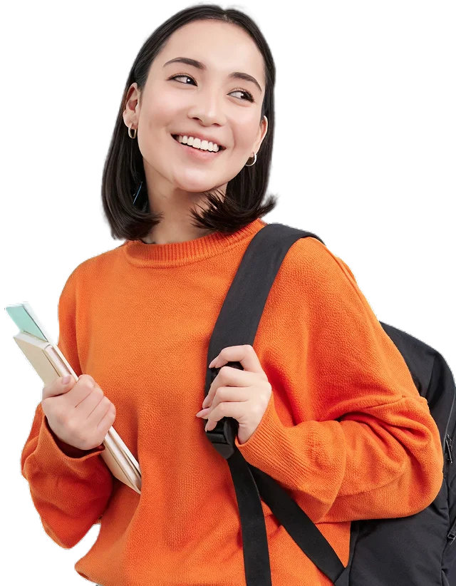 Smiling young student carrying notebooks and a backpack, representing education, learning, academic growth, and student life. Ideal for educational websites, online courses, universities, and training programs.